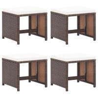 vidaXL Patio Stools 4 pcs with Cushions Poly Rattan Brown