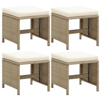 vidaXL Patio Stools 4 pcs with Cushions Poly Rattan Beige