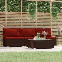 vidaXL 4 Piece Patio Lounge Set with Cushions Brown Poly Rattan