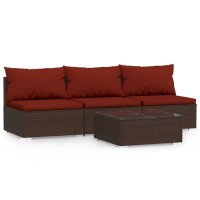 vidaXL 4 Piece Patio Lounge Set with Cushions Brown Poly Rattan