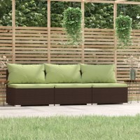 vidaXL 3 Seat Patio Sofa with Cushions Brown Poly Rattan