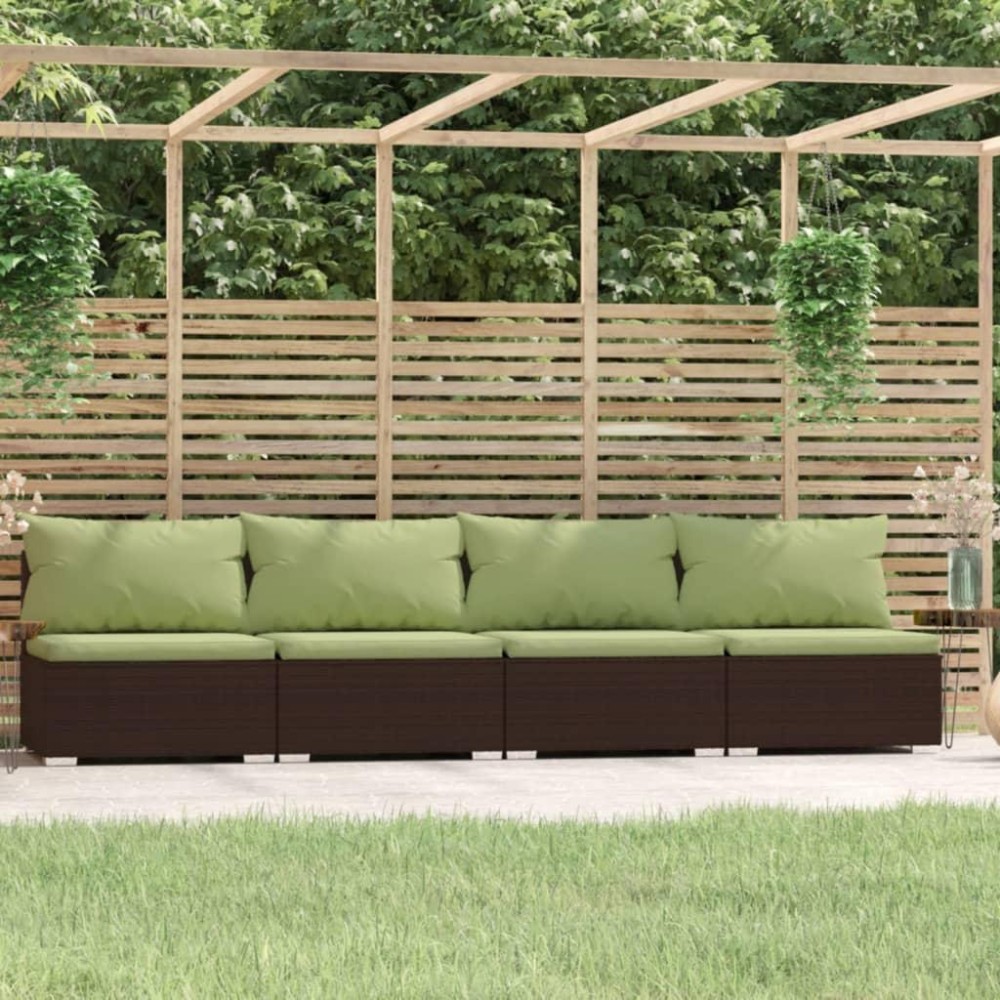 vidaXL 4 Seater Sofa with Cushions Brown Poly Rattan