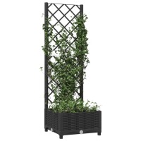 vidaXL Garden Planter with Trellis Black 15.7