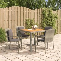 Vidaxl 5 Piece Patio Dining Set With Cushions Gray Poly Rattan