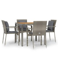 Vidaxl 5 Piece Patio Dining Set With Cushions Gray Poly Rattan