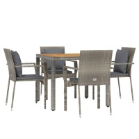 Vidaxl 5 Piece Patio Dining Set With Cushions Gray Poly Rattan