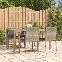 Vidaxl 5 Piece Patio Dining Set With Cushions Gray Poly Rattan