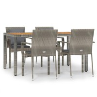 Vidaxl 5 Piece Patio Dining Set With Cushions Gray Poly Rattan