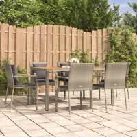 Vidaxl 7 Piece Patio Dining Set With Cushions Gray Poly Rattan