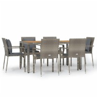 Vidaxl 7 Piece Patio Dining Set With Cushions Gray Poly Rattan