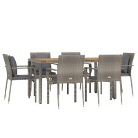 Vidaxl 7 Piece Patio Dining Set With Cushions Gray Poly Rattan