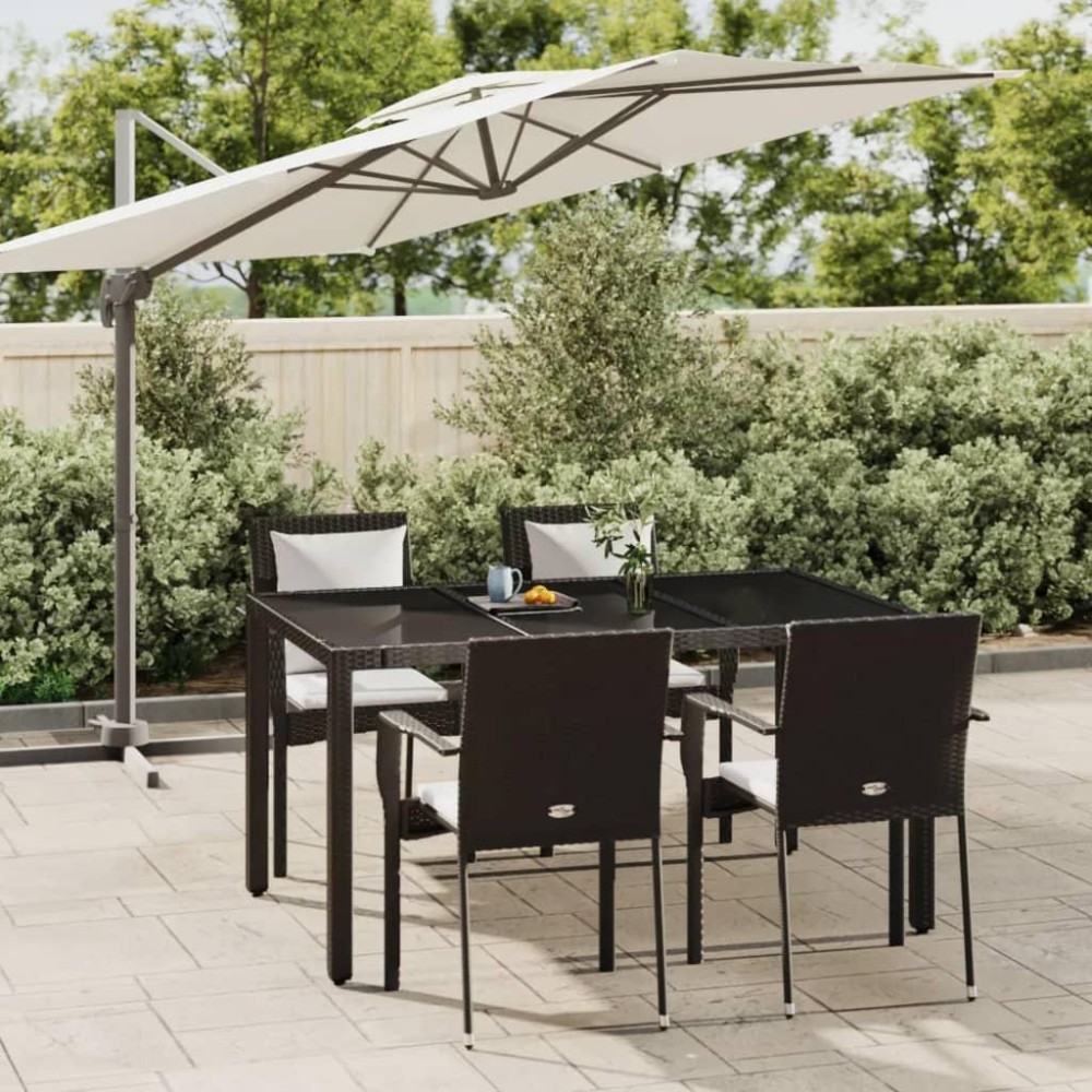 Vidaxl 5 Piece Patio Dining Set With Cushions Black Poly Rattan