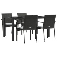 Vidaxl 5 Piece Patio Dining Set With Cushions Black Poly Rattan