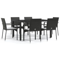 Vidaxl 7 Piece Patio Dining Set With Cushions Black Poly Rattan