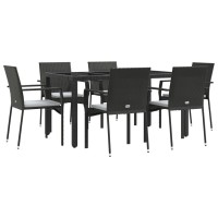 Vidaxl 7 Piece Patio Dining Set With Cushions Black Poly Rattan