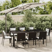 vidaXL 9 Piece Patio Dining Set with Cushions Black Poly Rattan