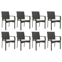 vidaXL 9 Piece Patio Dining Set with Cushions Black Poly Rattan