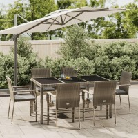 Vidaxl 7 Piece Patio Dining Set With Cushions Gray Poly Rattan