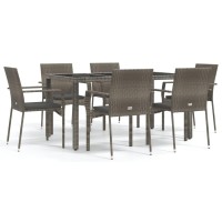 Vidaxl 7 Piece Patio Dining Set With Cushions Gray Poly Rattan