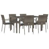 Vidaxl 7 Piece Patio Dining Set With Cushions Gray Poly Rattan