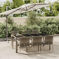 Vidaxl 7 Piece Patio Dining Set With Cushions Gray Poly Rattan