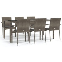 Vidaxl 7 Piece Patio Dining Set With Cushions Gray Poly Rattan