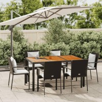 Vidaxl 7 Piece Patio Dining Set With Cushions Black Poly Rattan