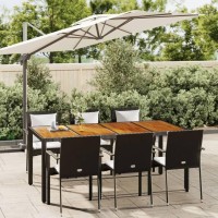 Vidaxl 7 Piece Patio Dining Set With Cushions Black Poly Rattan