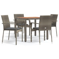 Vidaxl 5 Piece Patio Dining Set With Cushions Gray Poly Rattan