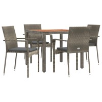 Vidaxl 5 Piece Patio Dining Set With Cushions Gray Poly Rattan