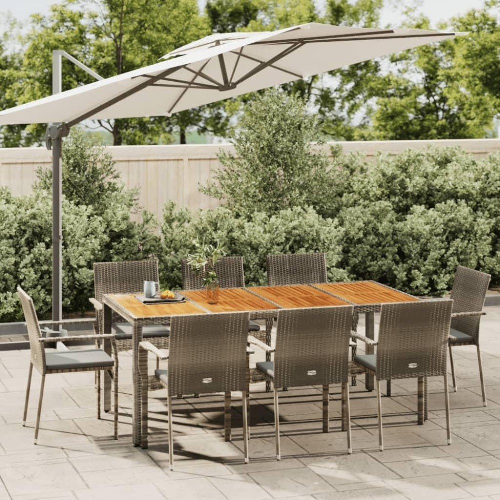 vidaXL 9 Piece Patio Dining Set with Cushions Gray Poly Rattan