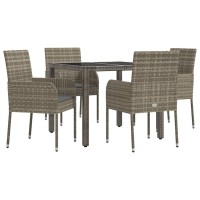 vidaXL 5 Piece Patio Dining Set with Cushions Gray Poly Rattan