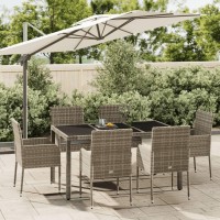 vidaXL 7 Piece Patio Dining Set with Cushions Gray Poly Rattan