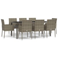 vidaXL 9 Piece Patio Dining Set with Cushions Gray Poly Rattan