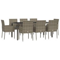 vidaXL 9 Piece Patio Dining Set with Cushions Gray Poly Rattan