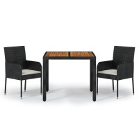 vidaXL 3 Piece Patio Dining Set with Cushions Black Poly Rattan