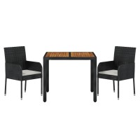 vidaXL 3 Piece Patio Dining Set with Cushions Black Poly Rattan