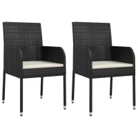 vidaXL 3 Piece Patio Dining Set with Cushions Black Poly Rattan