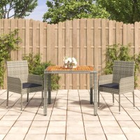 Vidaxl 3 Piece Patio Dining Set With Cushions Gray Poly Rattan