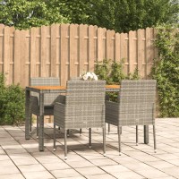 vidaXL 5 Piece Patio Dining Set with Cushions Gray Poly Rattan