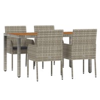 vidaXL 5 Piece Patio Dining Set with Cushions Gray Poly Rattan