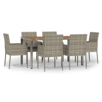 vidaXL 7 Piece Patio Dining Set with Cushions Gray Poly Rattan