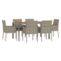 vidaXL 7 Piece Patio Dining Set with Cushions Gray Poly Rattan