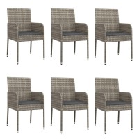 vidaXL 7 Piece Patio Dining Set with Cushions Gray Poly Rattan