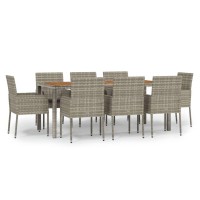 vidaXL 9 Piece Patio Dining Set with Cushions Gray Poly Rattan