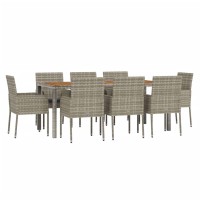 vidaXL 9 Piece Patio Dining Set with Cushions Gray Poly Rattan