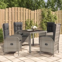 vidaXL 5 Piece Patio Dining Set with Cushions Gray Poly Rattan