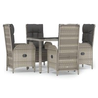 vidaXL 5 Piece Patio Dining Set with Cushions Gray Poly Rattan