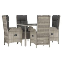 vidaXL 5 Piece Patio Dining Set with Cushions Gray Poly Rattan