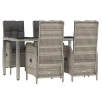 vidaXL 5 Piece Patio Dining Set with Cushions Gray Poly Rattan